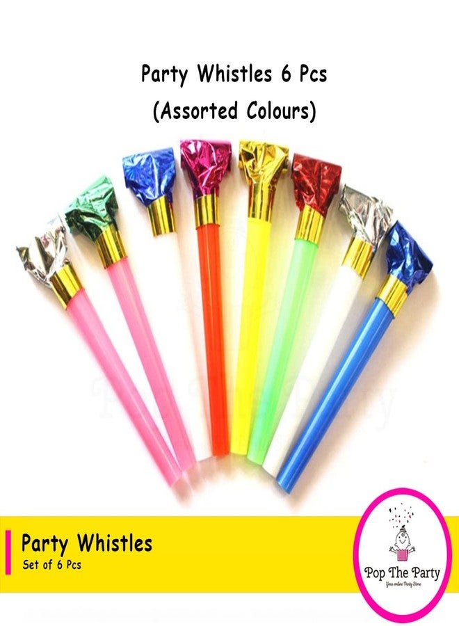 Pop The Party Plastic 6Pcs Musical Blow Outs|Party Horns Noisemakers Blowouts Whistles|Multicolor - Image 2